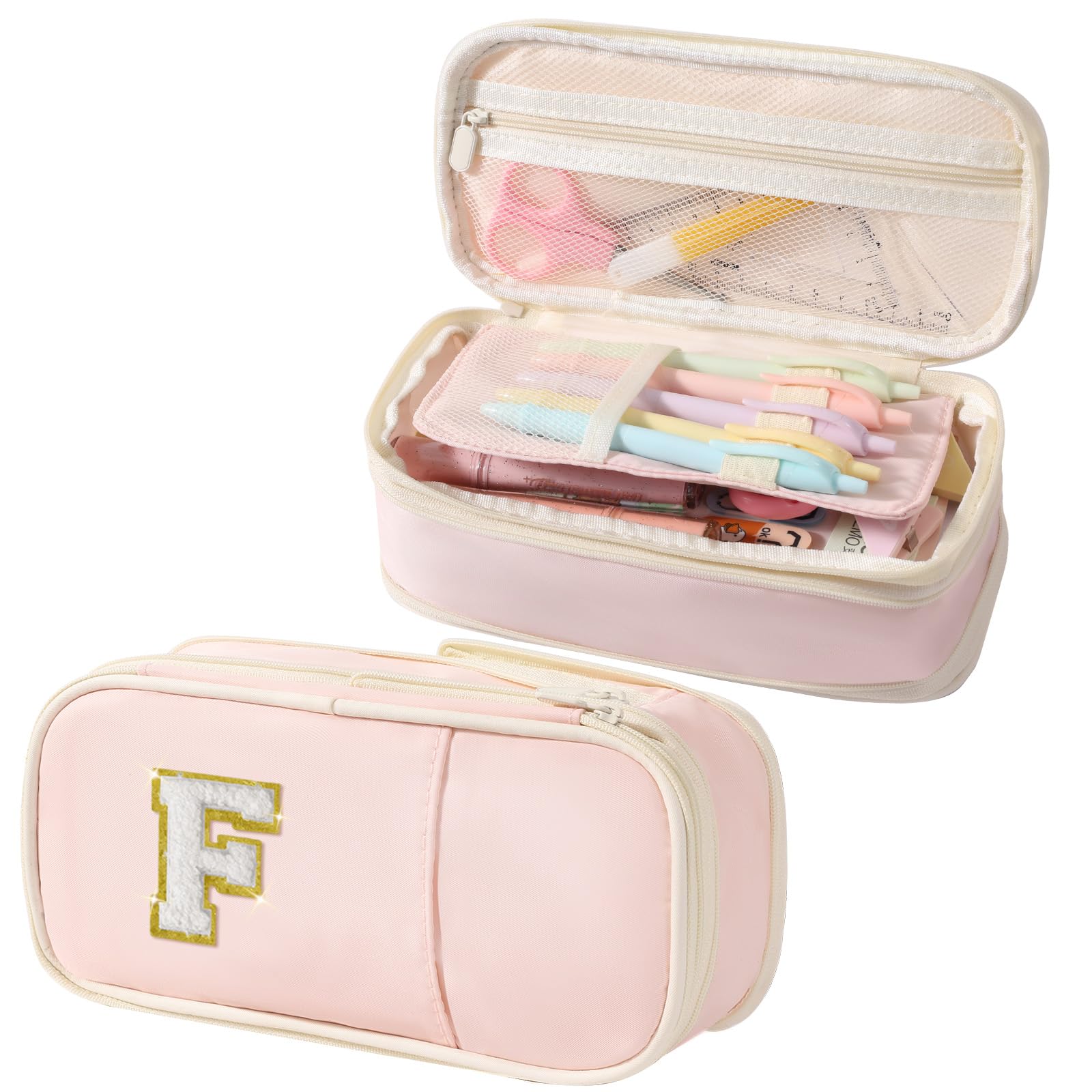 Janhavi Initial Large Capacity Premium Oxford Cute Aesthetic Pencil Case Pouch Bag Special School Supplies Colored Stationery Organizer Gifts for Girls, Women, Adults