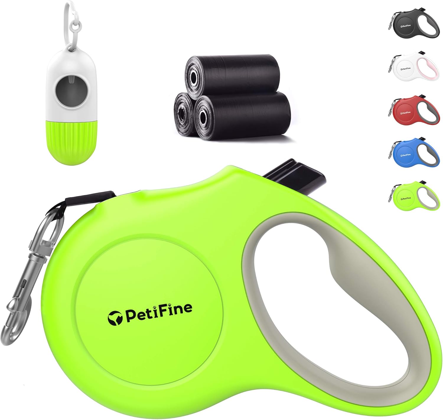 PetiFine Retractable Dog Leash with Dispenser and Poop Bags, 16ft Heavy