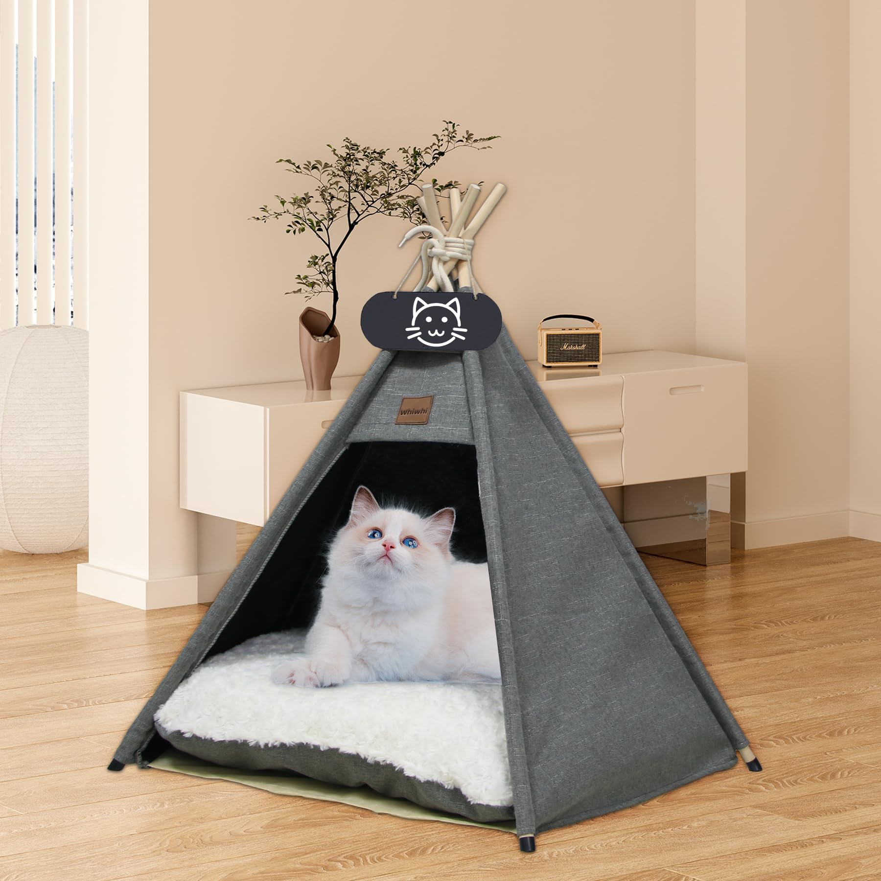 Whiwhi Huisdieren tipi hondentent met dik kussen katten/hondenbed afneembaar en wasbaar puppy's speelhuis katten tenten 40 x 40 x 50 cm