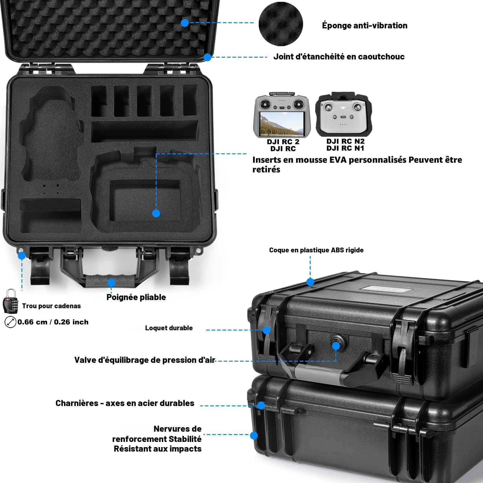 LEKUFEE Étui de Transport pour DJI Mini 4 Pro/3 Pro/Mini 3 Drone,DJI RC 2/RC/N2/N1 et Accessoires (Boîte Seulement)