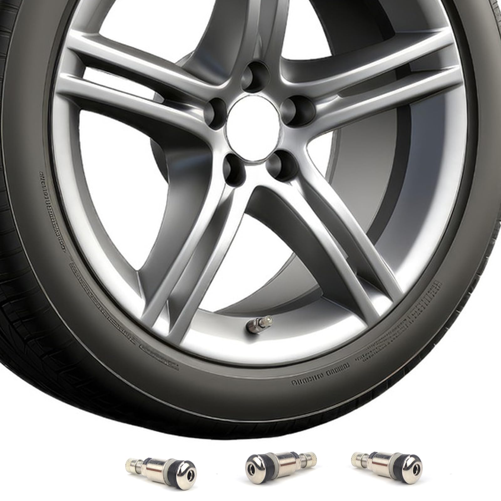 4 Valvole Pneumatici Auto In Metallo Con Tappi – Universali Bolt-in Acciaio Inox, Foro 11.3mm, Lunghezza 42mm