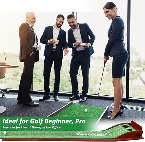 Miniatura 8 de Tapete de putting Mat, verde para interiores, suave terciopelo de cristal, madera de pino mate para interiores, tapete de poner antideslizante con