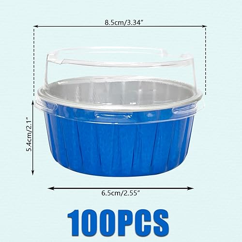 Miniatura 2 de 100 vasos de aluminio con tapas, 5 onzas desechables Ramekin para hornear, moldes para magdalenas, mini moldes de aluminio para cupcakes para fiesta