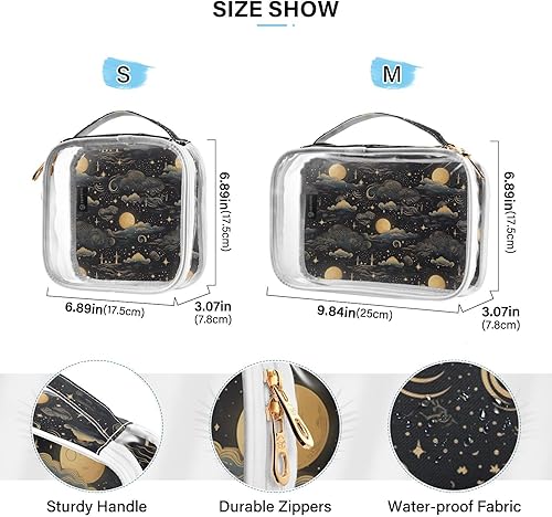 Miniatura 4 de Bolsa de aseo transparente Gold Galaxy Moon Sun Stars para viajes, paquete de 2 bolsas de cosméticos de maquillaje con cremallera, bolsa de viaje