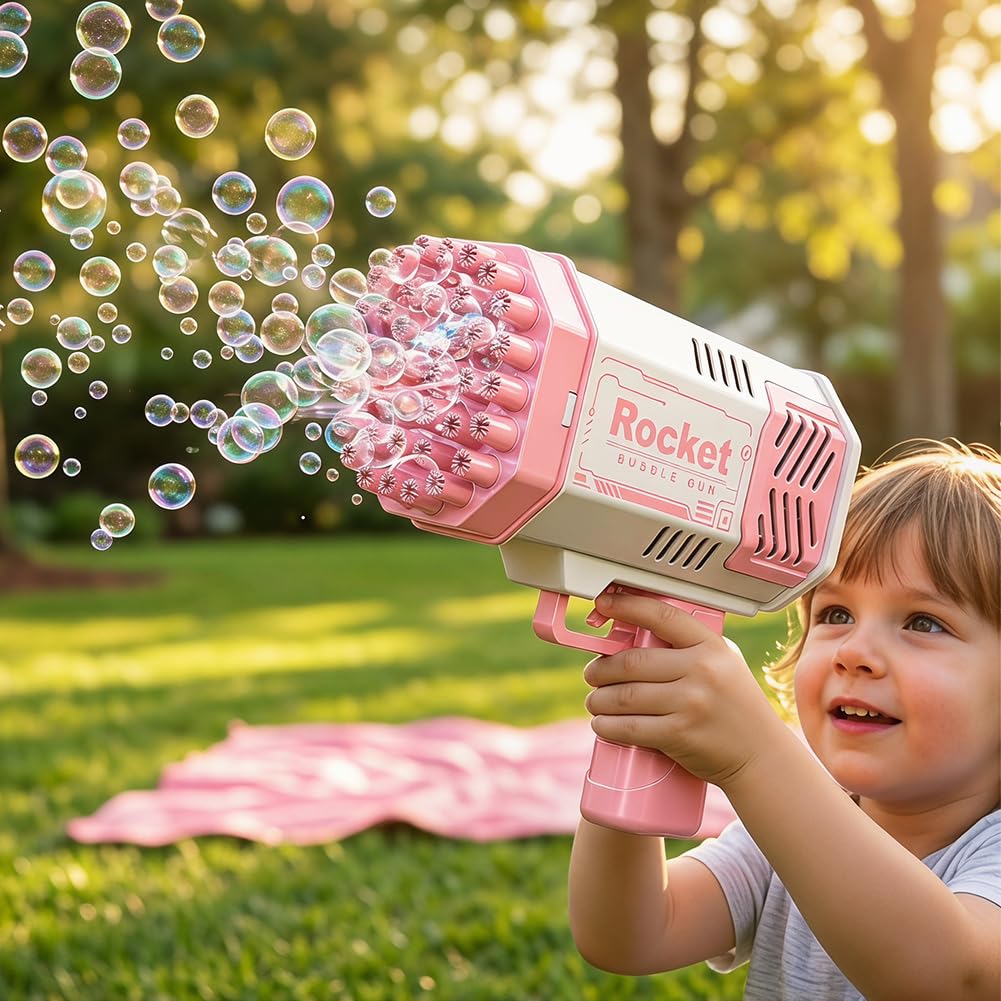 Pistola de Burbujas, Cartoon Pistola de Burbujas para Niños, Juguete de Verano, Actividad al Aire Libre, Regalo de cumpleaños, Rosa