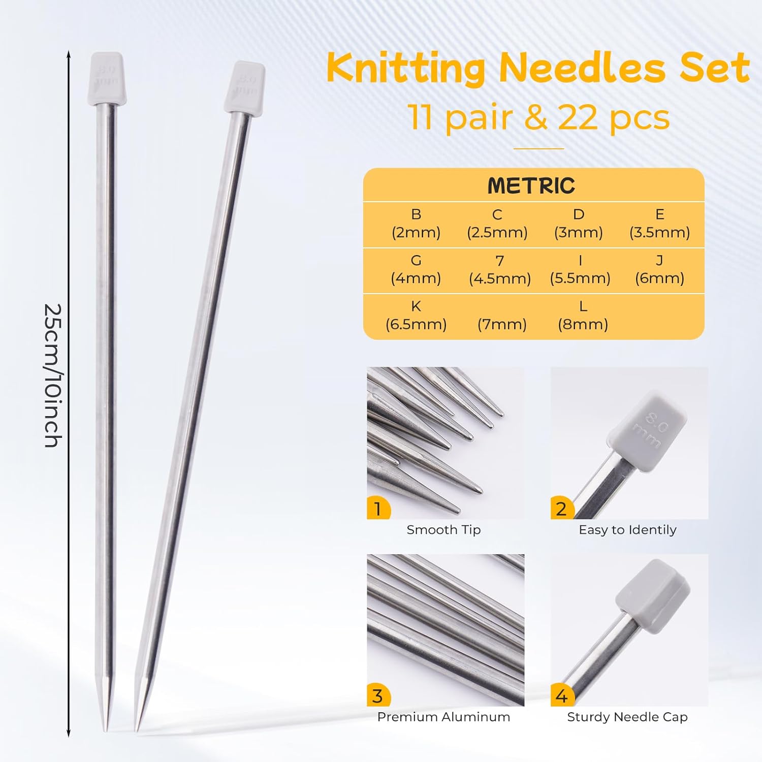 Weabetfu Knitting Needles Set,22Pcs 10inch Knitting Needles Set and 8Pcs 32inch Circular Knitting Needle Set Include Yarn with Canvas Bag,Knitting Kits for Beginners & Knitters