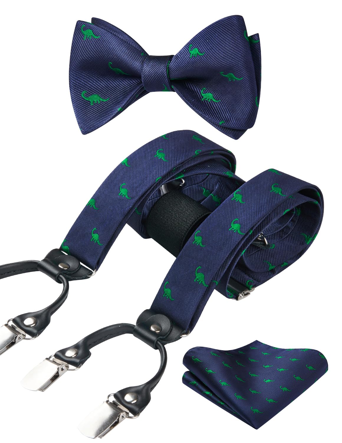 Bow tie and Suspenders for Men Plaid Suspender Self Bowtie Pocket Square Adjustable Y Shape Mens Trouser Braces
