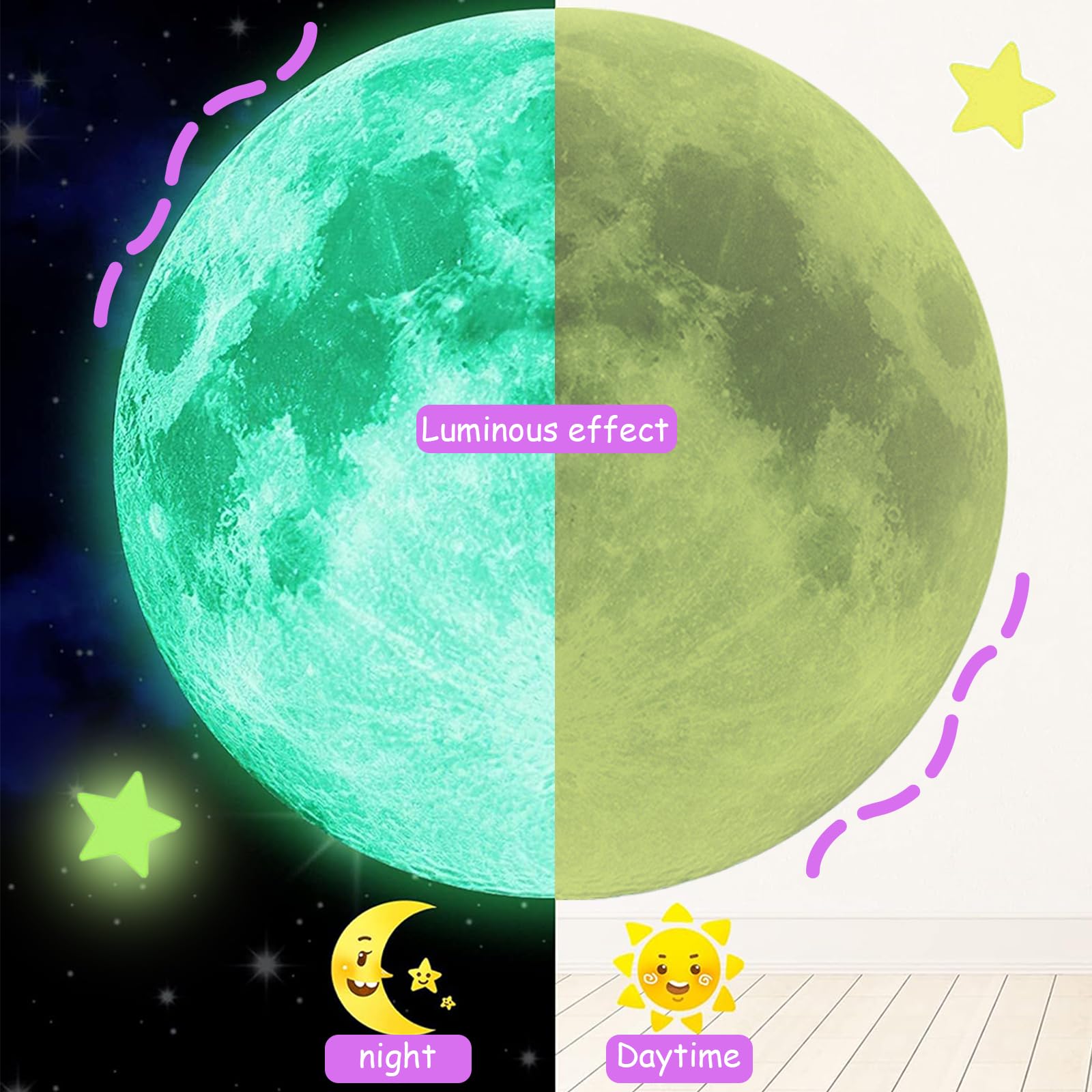 334 Piezas Estrella Luminoso Pegatinas, Absorción luz Estrellas Fluorescentes para Techo, Punto Estrella Luna Pegatinas Fluorescentes para Decoración Dormitorio Niñas, Niños