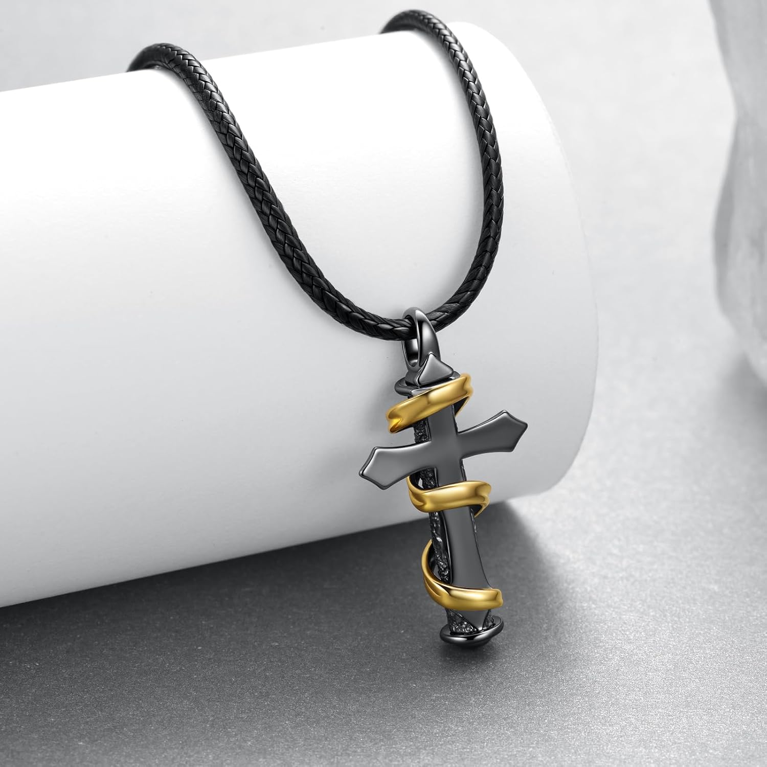 Black Cross Ashes Necklace 925 Sterling Silver Cross Cremation Pendant Ashes Jewelry Gifts for Men Women - Image 3