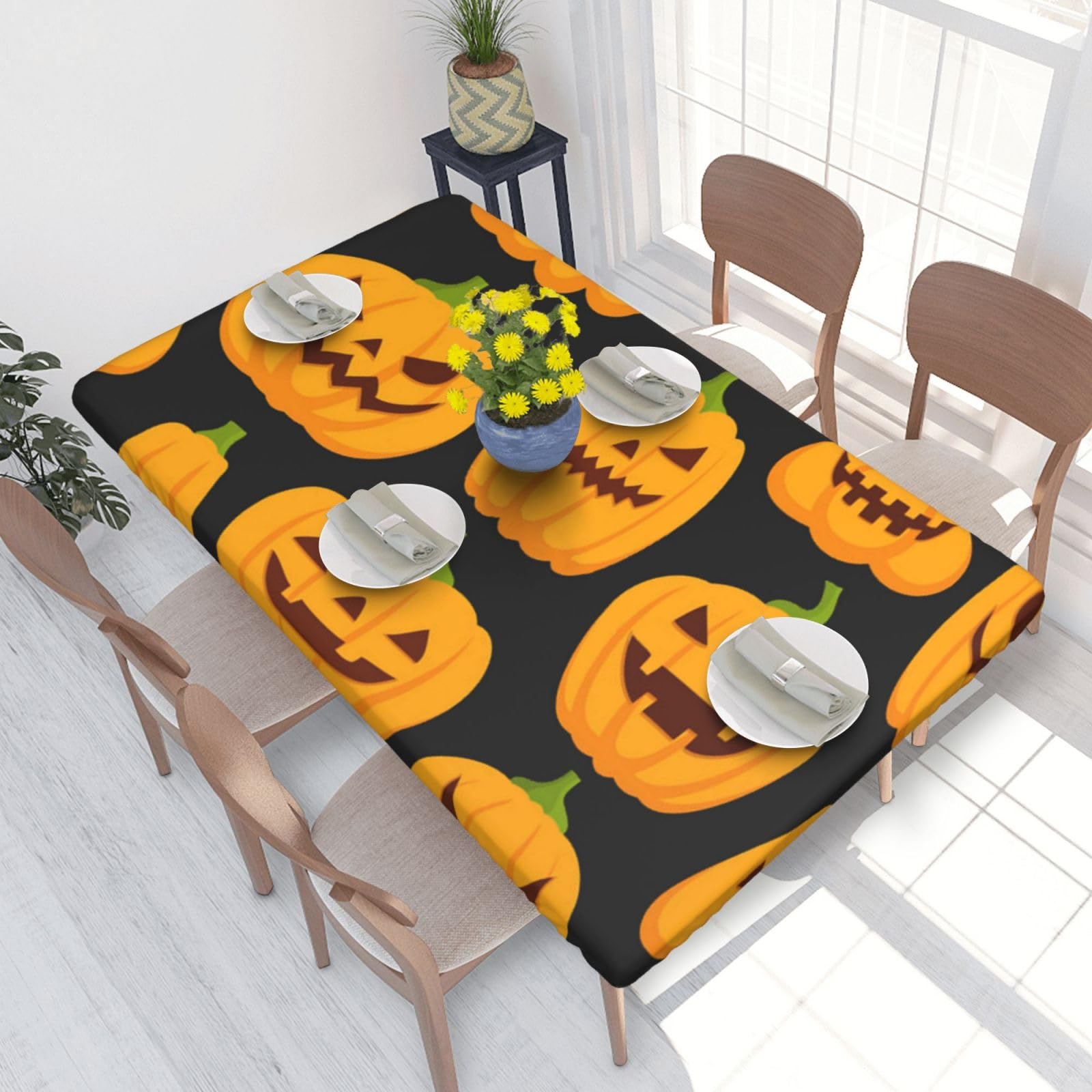 BNVSADC Halloween Pumpkin Patterns Printed 4FT Tablecloth 122x76 CM Polyester Kitchen Water Resistant Table Cloth Dining Table Decoration Table Covers
