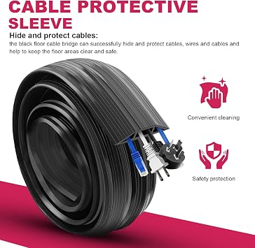 Cable Protector, Floor Cord Channel, Wire Cover,Protect Cables & Prevent Trip Hazards, Ideal for Office, Home, Gyms,Workshop and Hospitals (4.5m,Black)