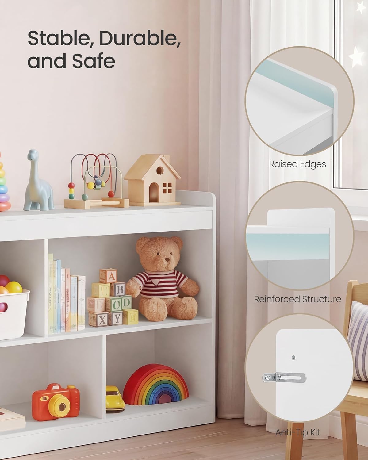 SONGMICS Custos Collection - Kids' Toy Storage Shelf, Montessori Shelf for Toys with 5 Open Compartments, Storage Unit for Children's Room Playroom, 11.8 x 44.2 x 25.6 Inches, Cloud White UGKR052WZ01