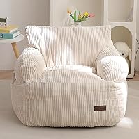 MAXYOYO Kids Bean Bag Chair with Pocket - Stuffed Foam Toddler Sofa for Boys & Girls, Beige Gaming Reading Floor Chair