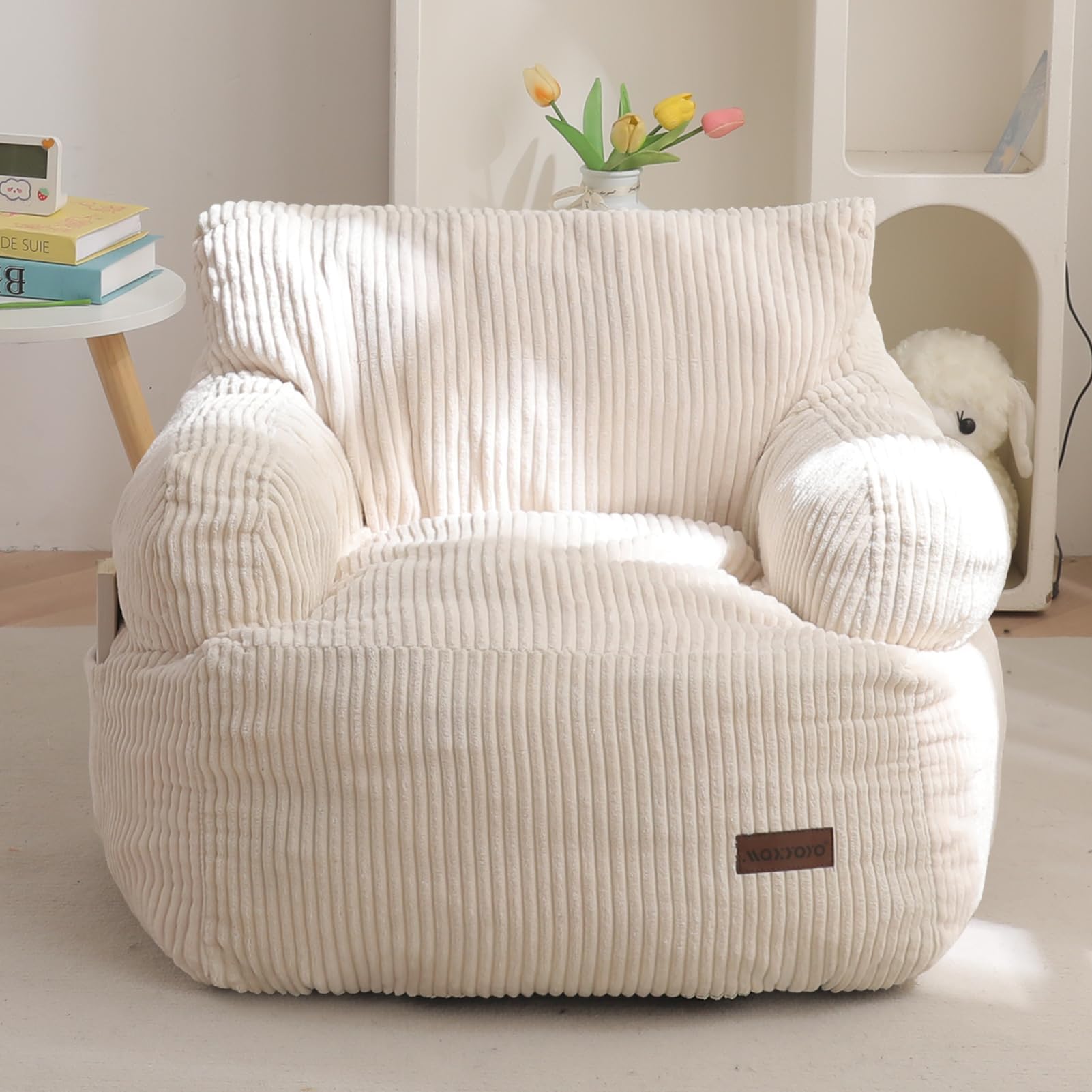 MAXYOYOBean Bag Chair for Kids, Comfy Bean Bag Couch with Filler for Boys and Girls, Toddler Chair Bean Bag Sofa for Playroom, Nursery Room, Beige