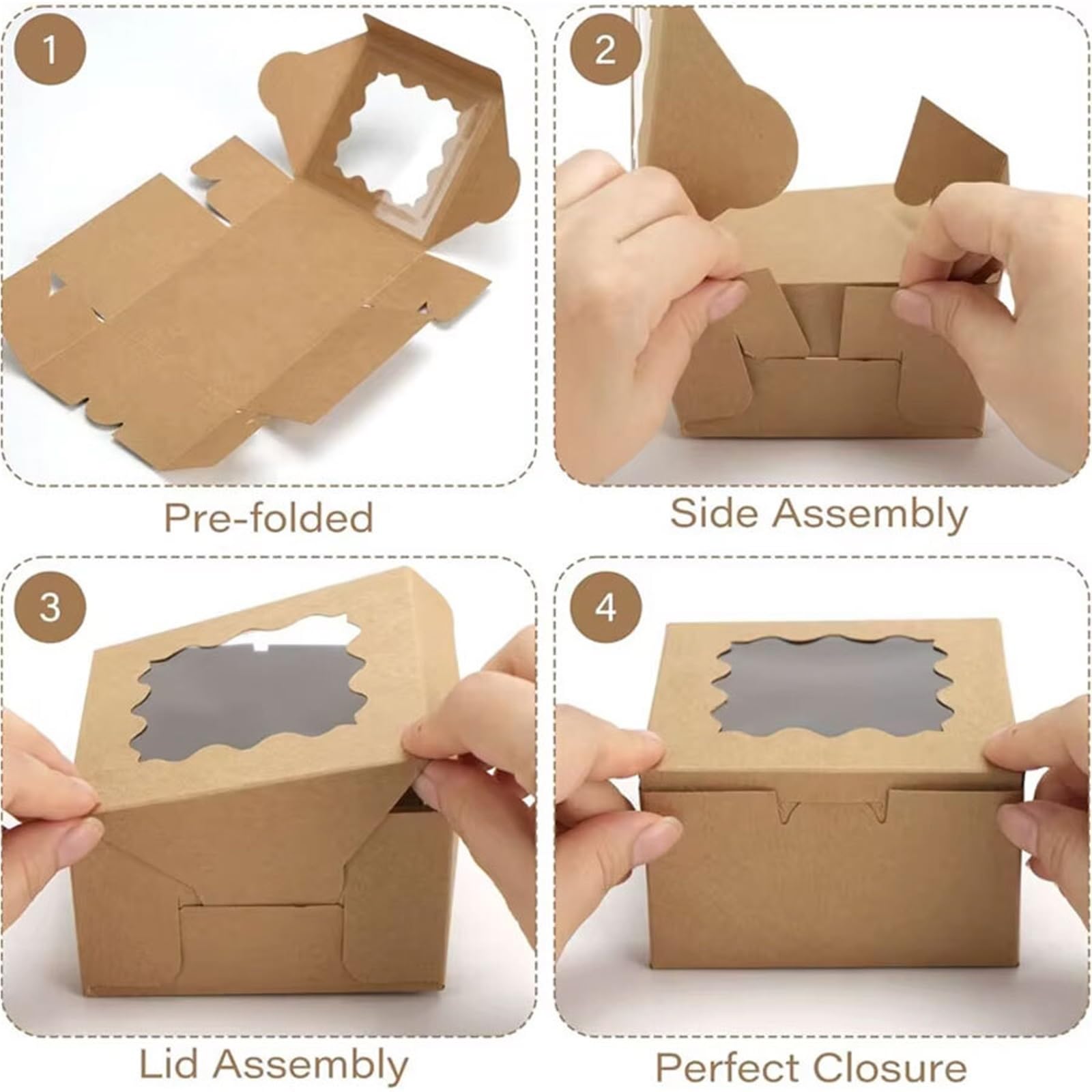 Caja Tarta de Cartón Con Ventana Transparente 50/100 Uds. Cajas for pasteles Kraft con ventana, 4x4x2,5 pulgadas, cajas de panadería for, chocolates y galletas(10Pcs)