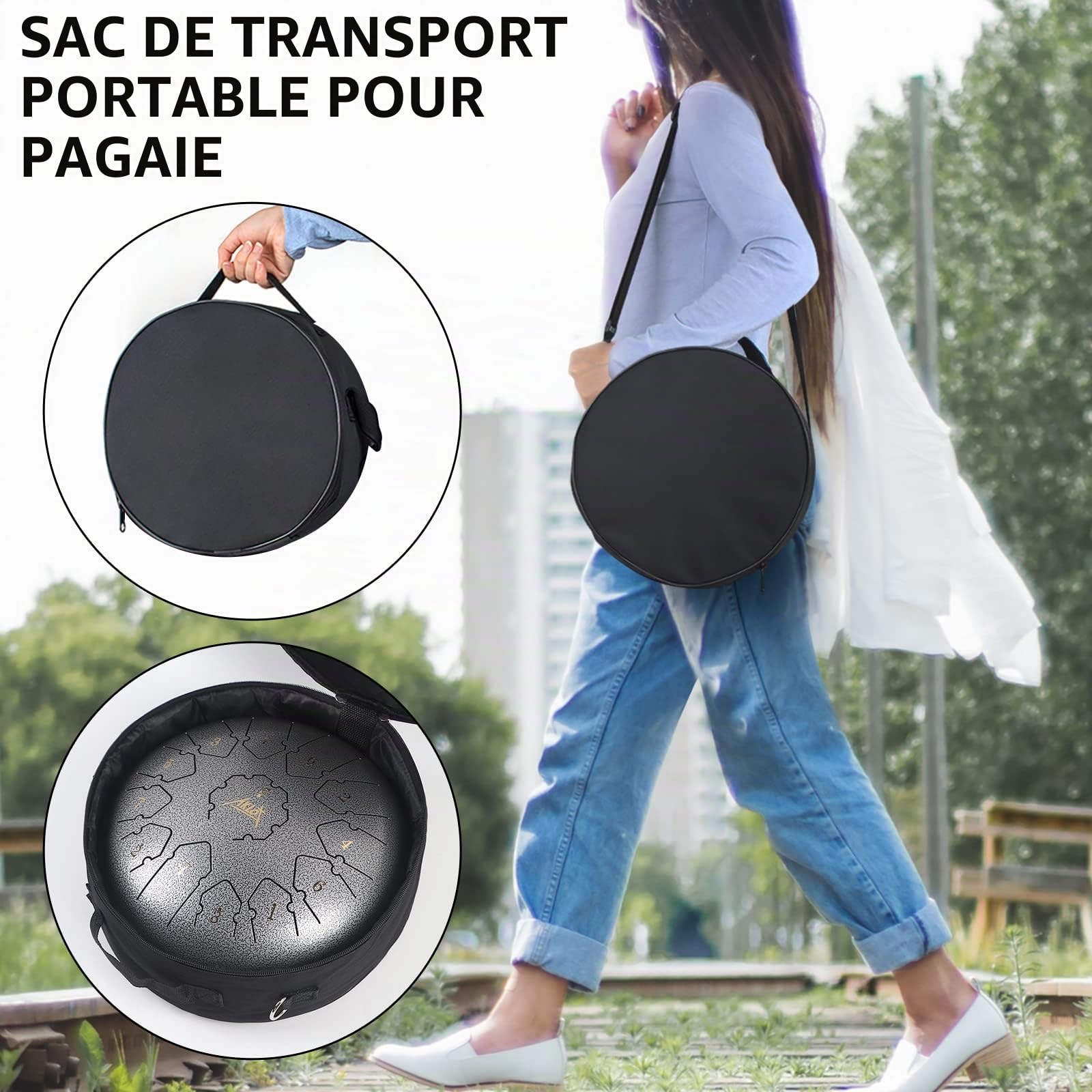 Tongue Drum,AKLOT Handpan 12 Pouces 13 Notes Tambour Zen Steel Tongue Drum Tambour à Langue C Key Pour le Camping, le Yoga, la Méditation