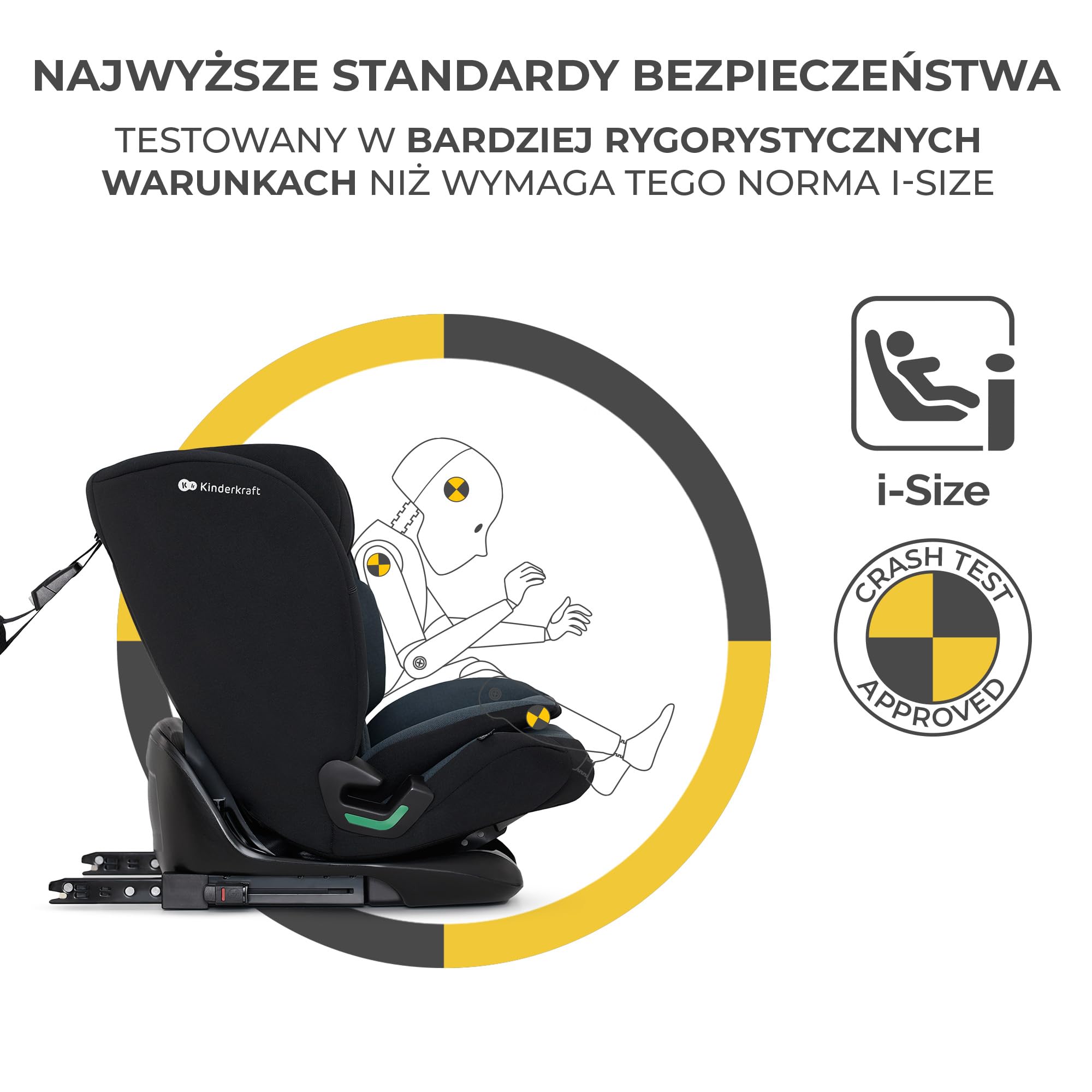 Kinderkraft ONETO3 Fotelik samochodowy z bazą, I-Size 76 do 150 cm, Systemy bezpieczeństwa, Isofix, Reclining, Wzmocniony zagłówek, Wkładka dla najmłodszych, Grupa wiekowa 1/2/3, do 36 kg, Czarny