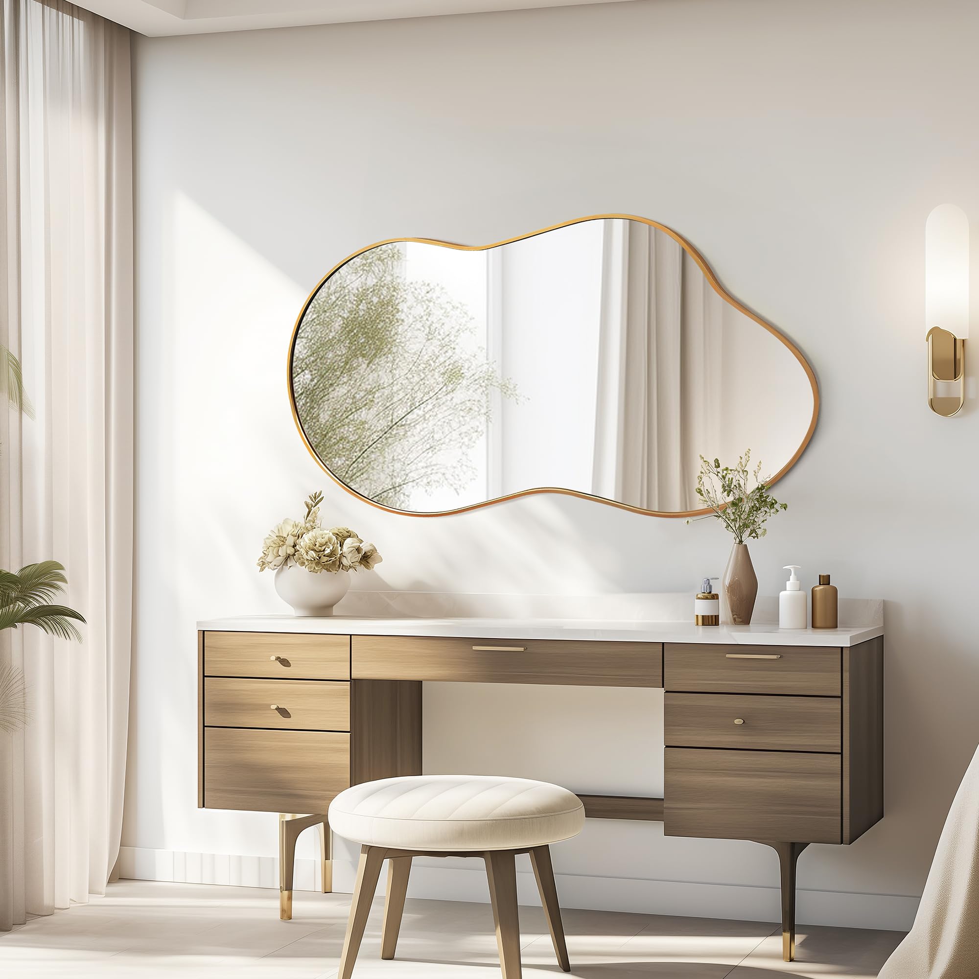 Miroir Mural Irrégulier, Miroir Décoratif Asymétrique avec Cadre en Alliage d’Aluminium Qualité Aviation pour Salle de Bain, Chambre, Salon, Entrée