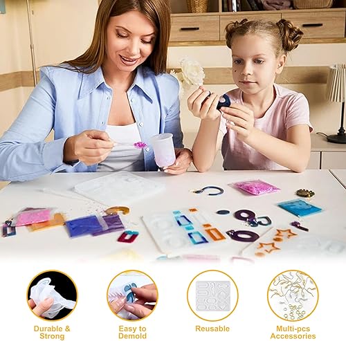 Miniatura 5 de Kit de 110 piezas de resina para hacer joyas, moldes de aretes de resina epoxi, moldes de silicona para resina, molde colgante de resina DIY, moldes