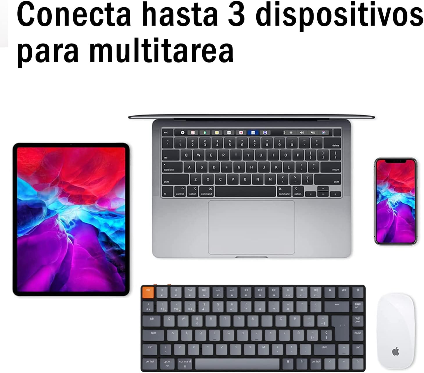 Keychron K3 Teclado Mecánico inalámbrico Ultra-Delgado, 75% Diseño Teclado Bluetooth/USB with White Backlight, Hot-swappable Low-Profile Keychron Optical Red Switch para Mac Windows (ES Layout) 4