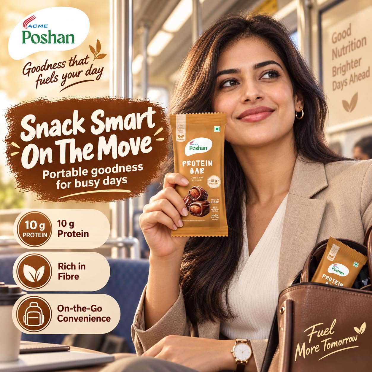 Acme Poshan Protein Bar - Dates & Almonds (Pack of 6) | 10g Yeast & Soya Protein per Bar | Healthy Snack - 300g — Amazon image 9