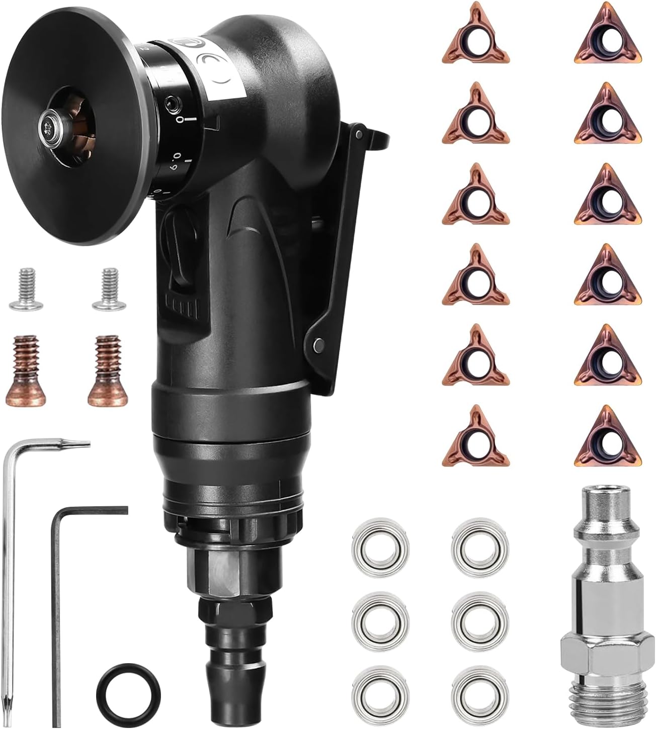 Pneumatic Chamfering Tool Handheld, Mini Air-Powered Chamfering Machine Trimming, 45° Arc Corner with 1/4 Inch Air Inlet for Metal Wood Beveling Deburring (C&R Angle Blades)