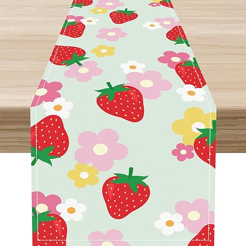 Miniatura 7 de Bonito camino de mesa de fresa, rosa retro de los años 70, diseño floral de verano de los años 70, decoración de mesa auxiliar para el hogar,