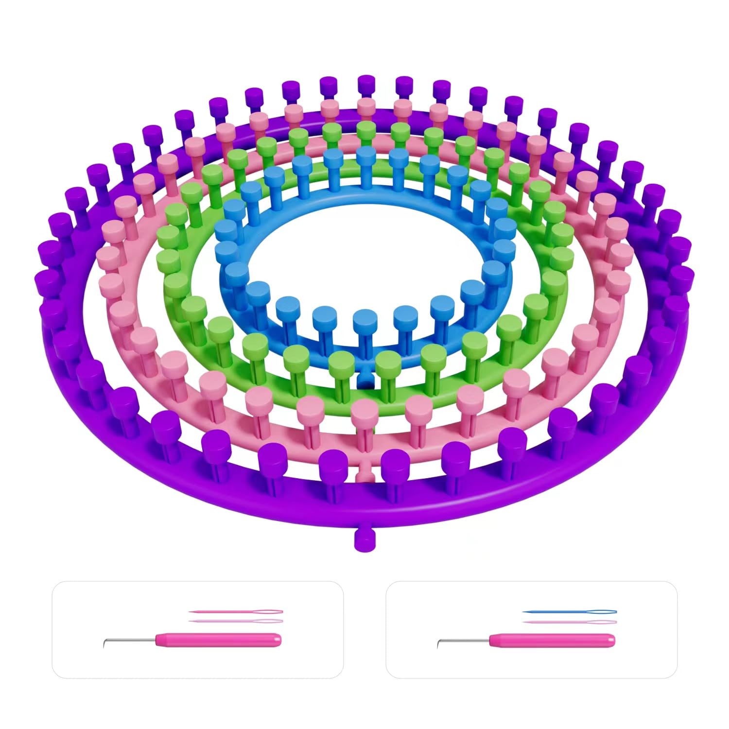cureder Round Knitting Looms Set- Set of 4 Plastic Looms Knitting with 2 Knitting Yarn Loom Needle and 2 Plastic Loom Pick, Fit Craft Kit Tool for Giveaways Souvenirs, Gifts
