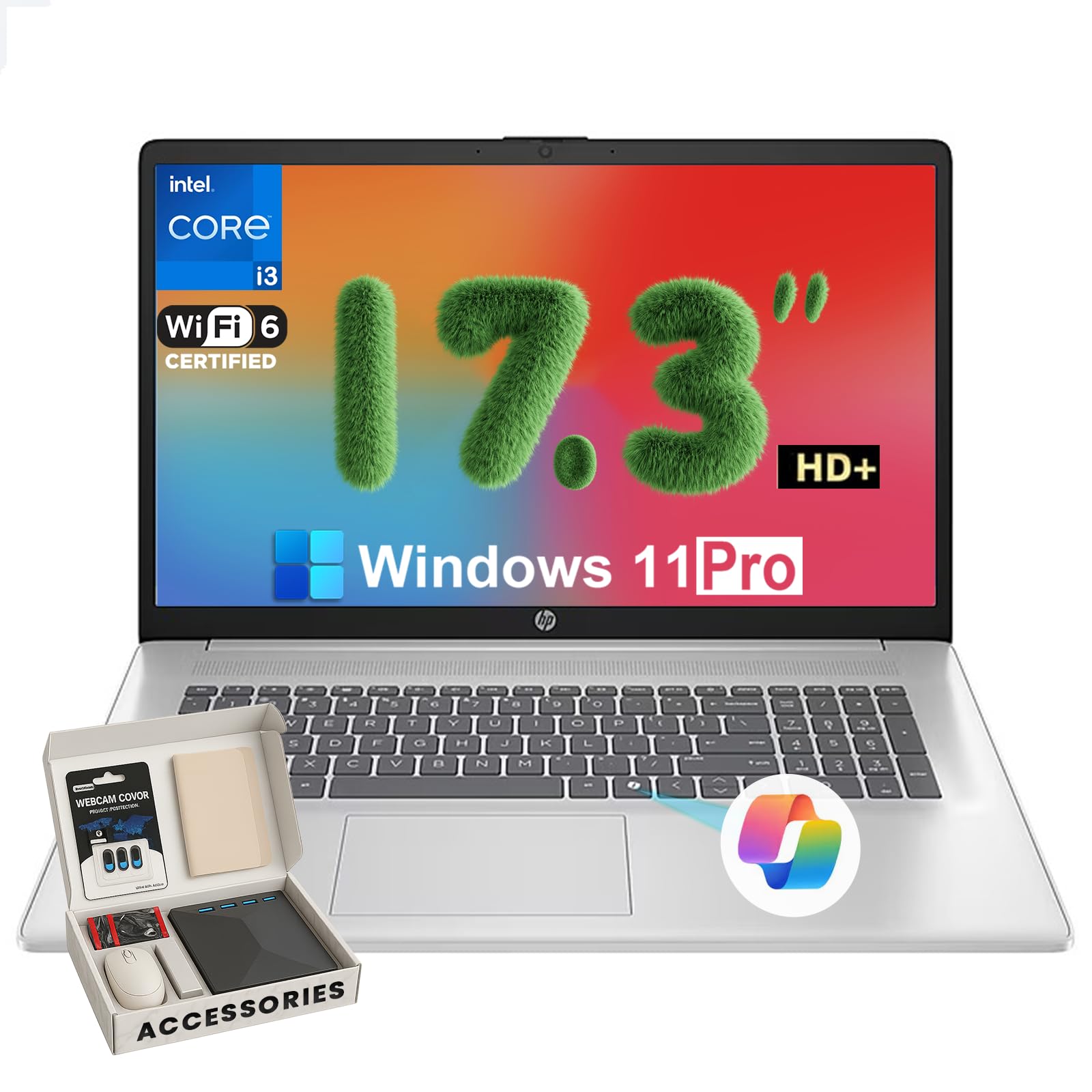 2025 17-inch Laptop Computer - Intel 8-Core i3-N305, 17.3" HD+ Anti-Glare Display, Win 11 Pro, Ai Copilot, Numeric keypad, HDMI, Wi-Fi 6, for Business & Student, w/Accessories(32GB RAM | 1TB SSD)