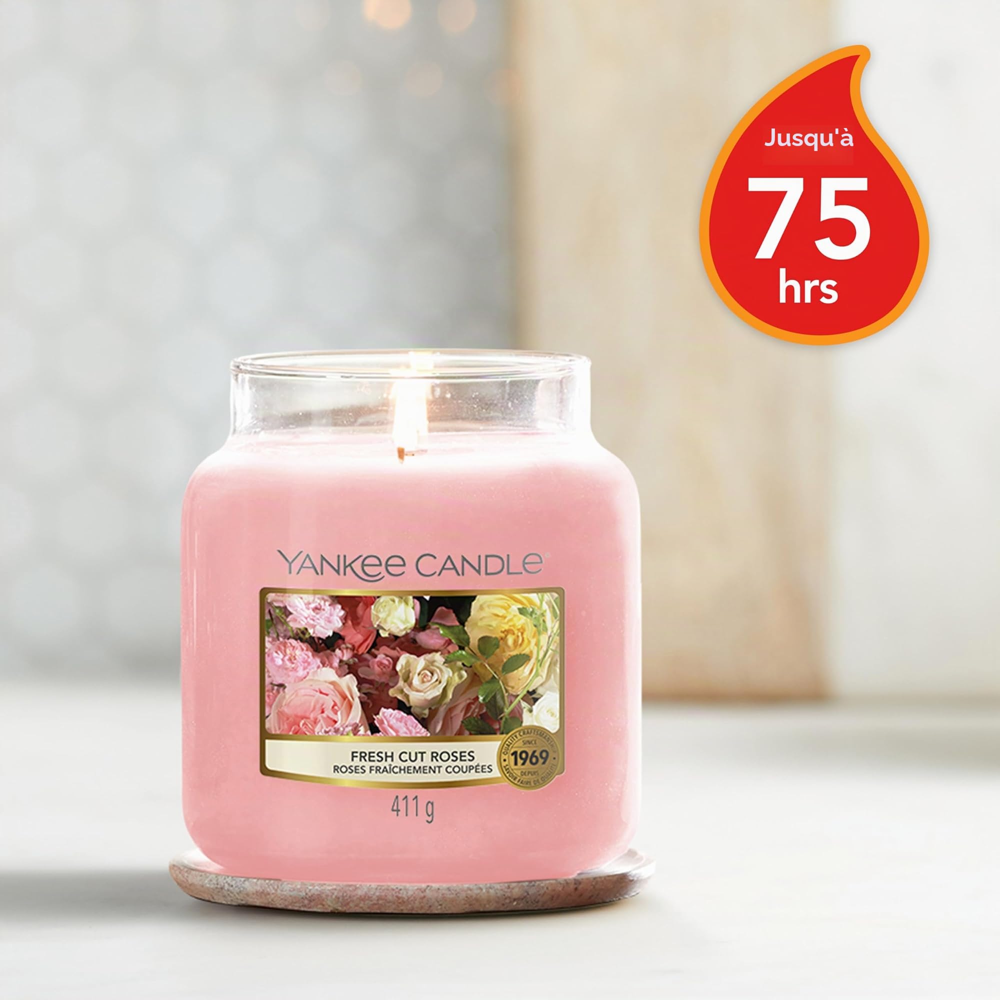 Yankee Candle bougie jarre parfumée | moyenne taille | Roses fraîchement coupées | jusqu’à 75 heures de combustion