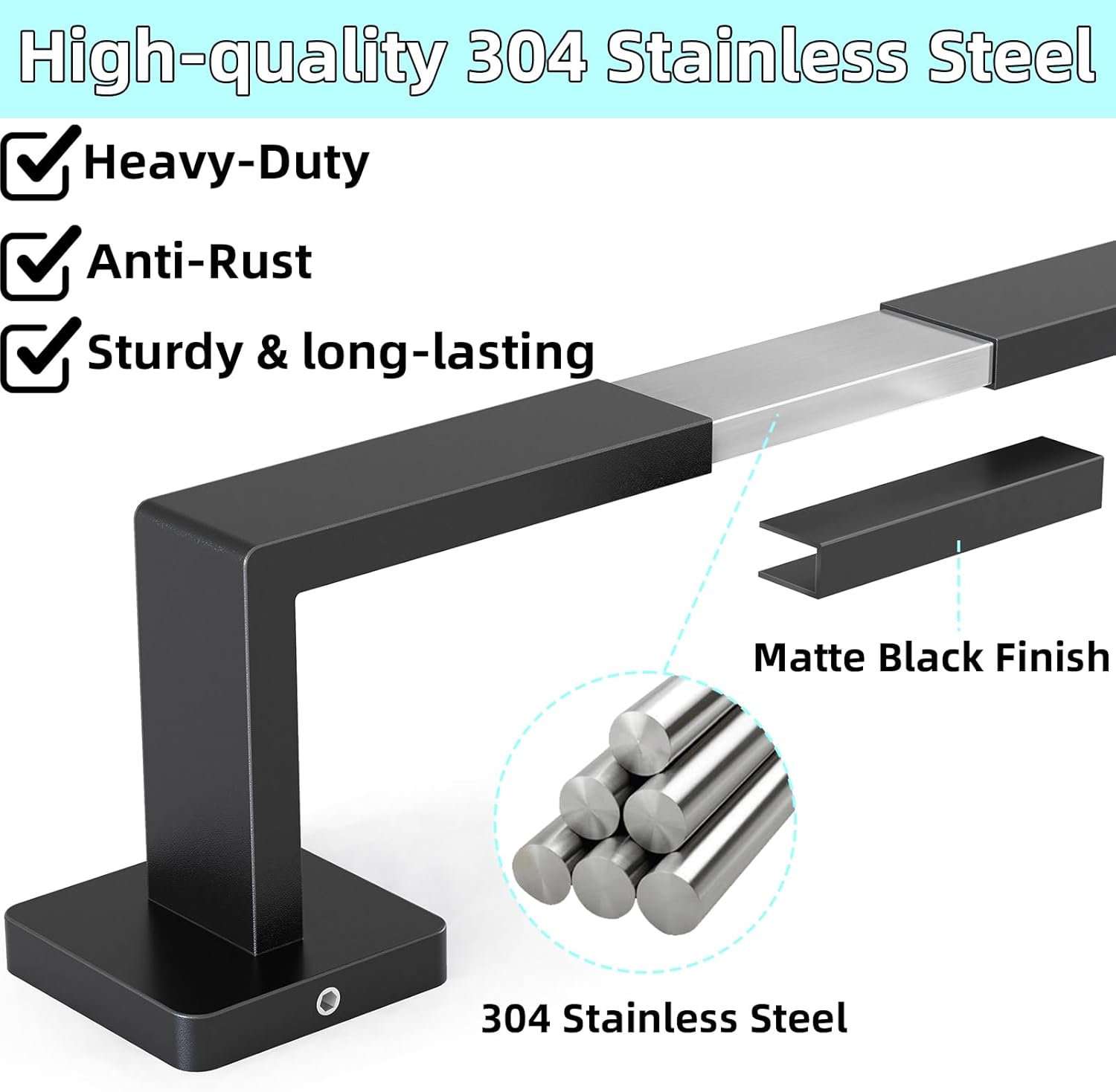 24" Bathroom Towel Bar, 24 Inch Towel Racks for Bathroom Wall Mounted, 304 Stainless Steel Hand Towel Holder Organizer, Modern Home Decor Towel Rod, Matte Black Towel Hangers for Bathroom Wall - Image 2