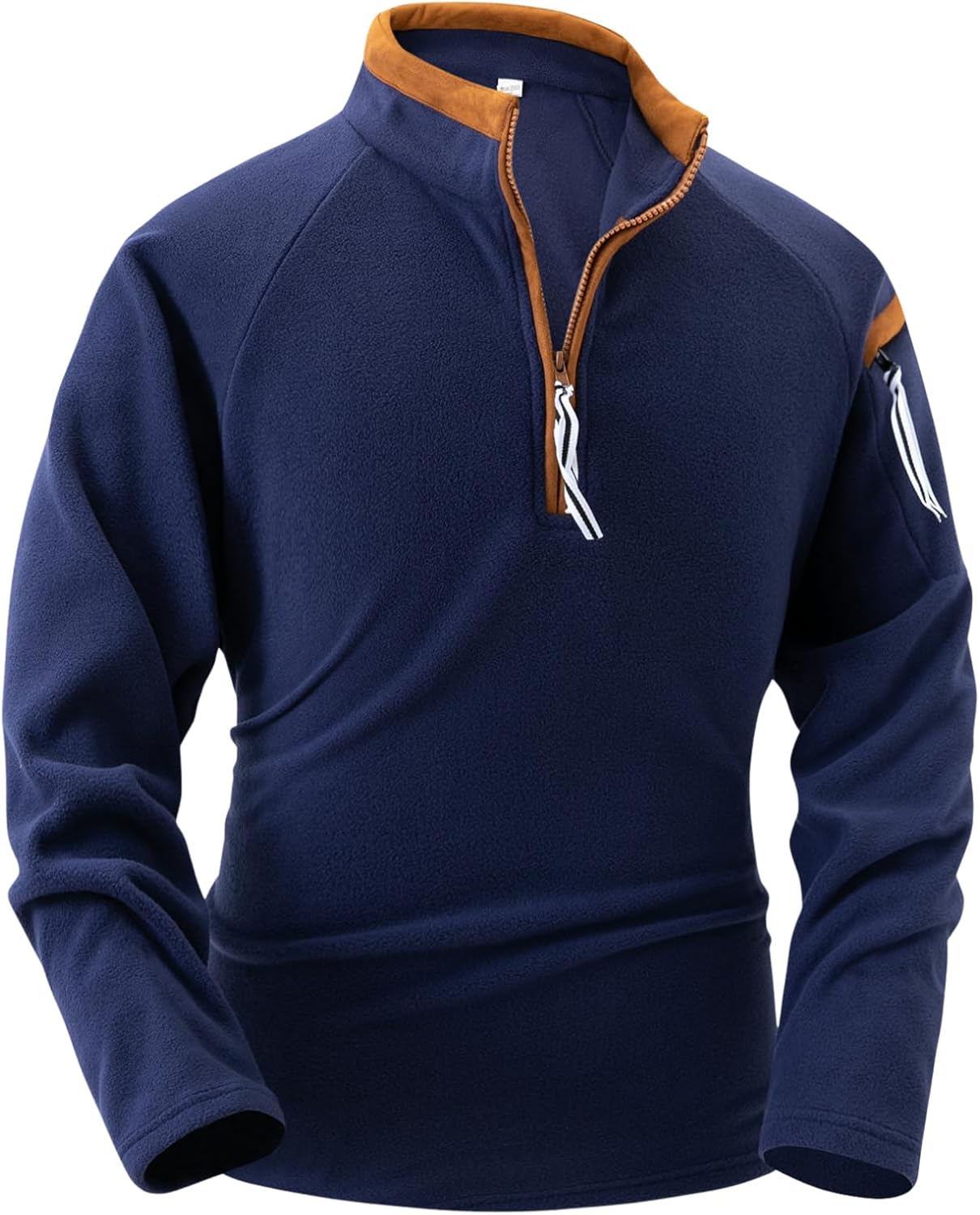 Mens Half Zip Stand Collar Warm Fleece Fall Sweatshirt Long Sleeve Solid Slim Fit Lightweight with Side Pockets