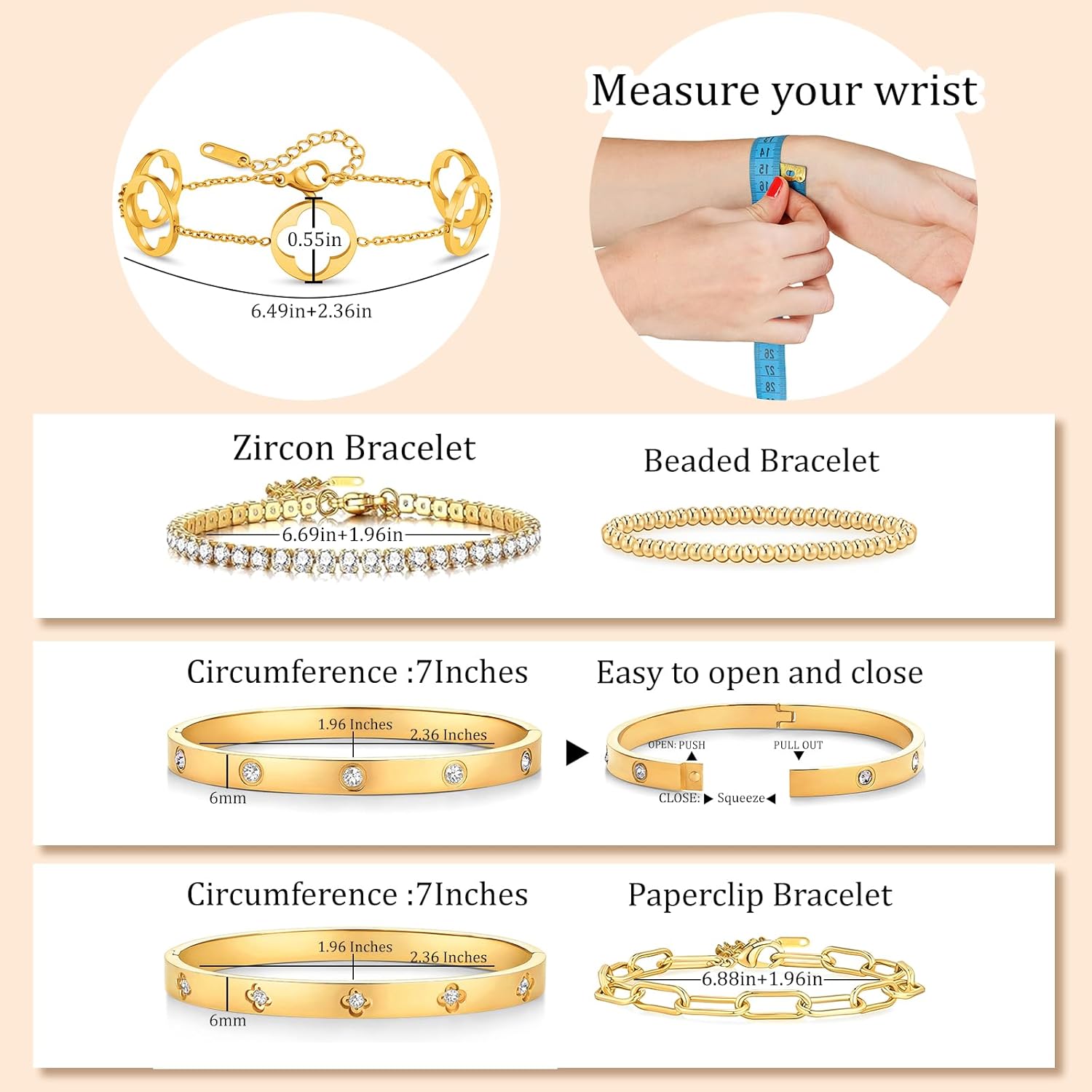 6 Pieces Gold Stackable Bracelets for Women, 14K Gold Plated Bangle Bracelet Set, Gold Non-Tarnish Stainless Steel Stackable Bracelet Set for Women - Image 4