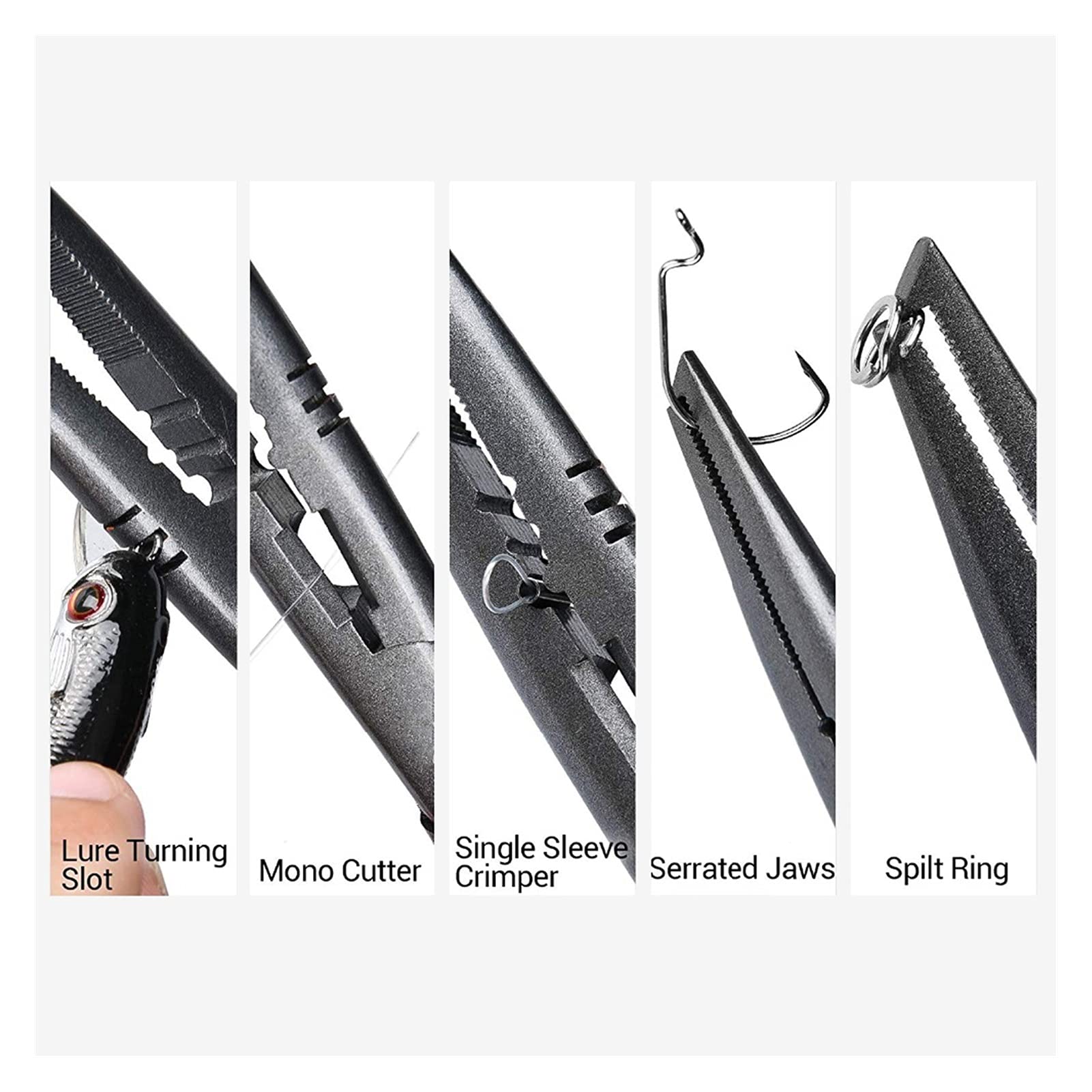 Alicates de pesca luminosos, pinzas de pesca, pinza de agarre con básculas, anzuelos de pesca, herramientas de pesca
