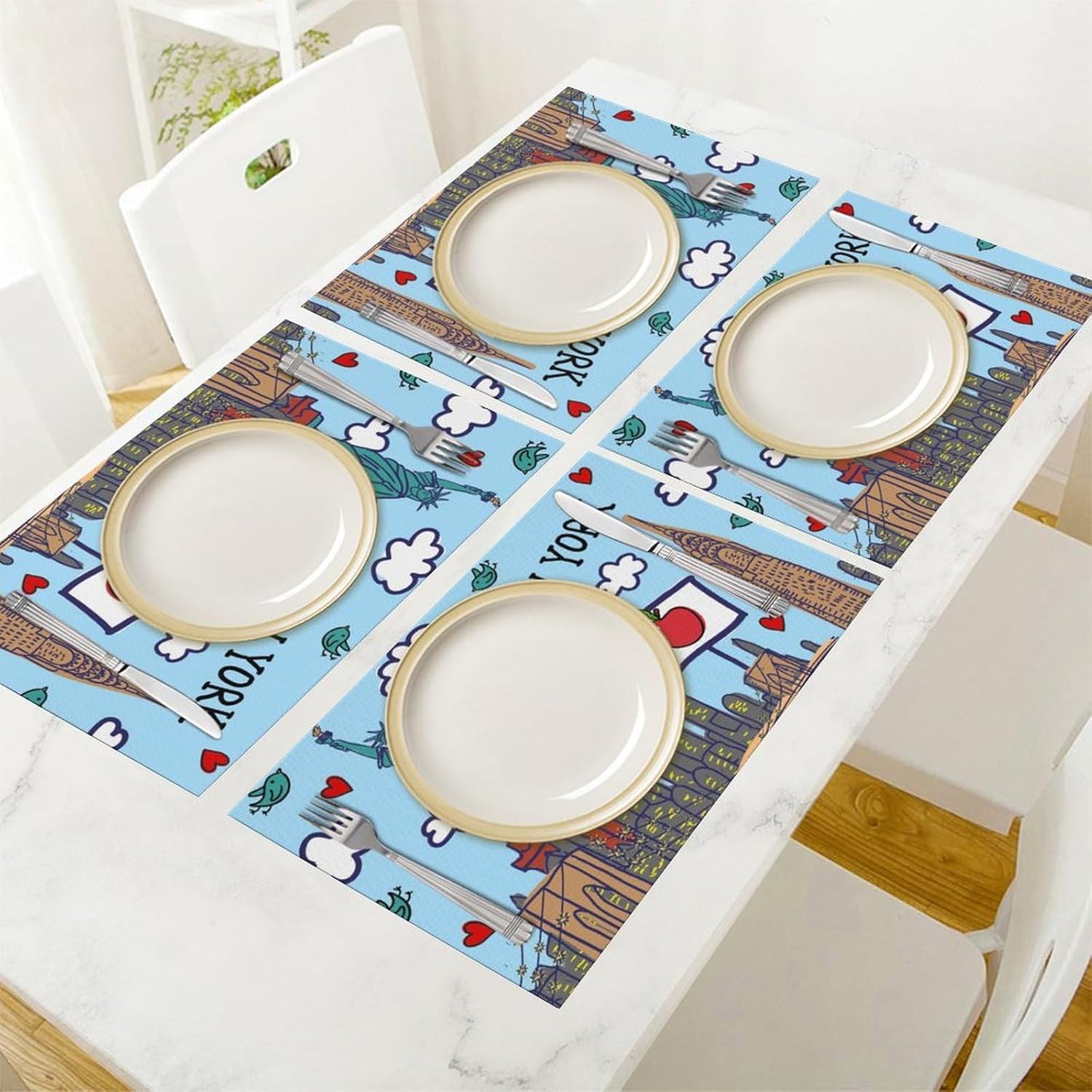 I Love New York Printed PVC Placemats Set Place Mat Dining Table Decor Gifts for Wedding Party Home Restaurant 4 PCS