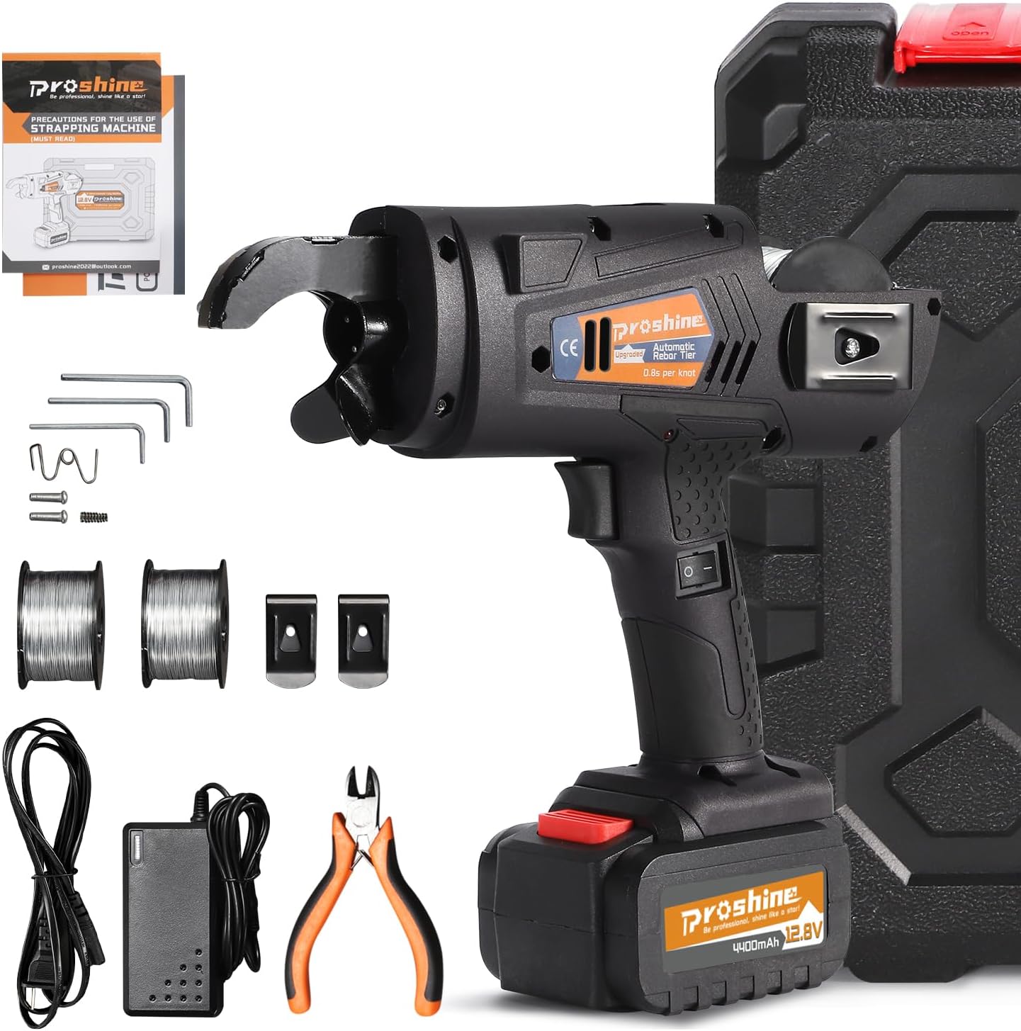 Automatic Rebar Tier 0.3"-1.3" Rebar Tie Rebar Tying Gun + 4400mAh Rechargeable Battery + 2PCS Rebar Tie Wire Rebar Tier Tying Machine 0.8S a Knot