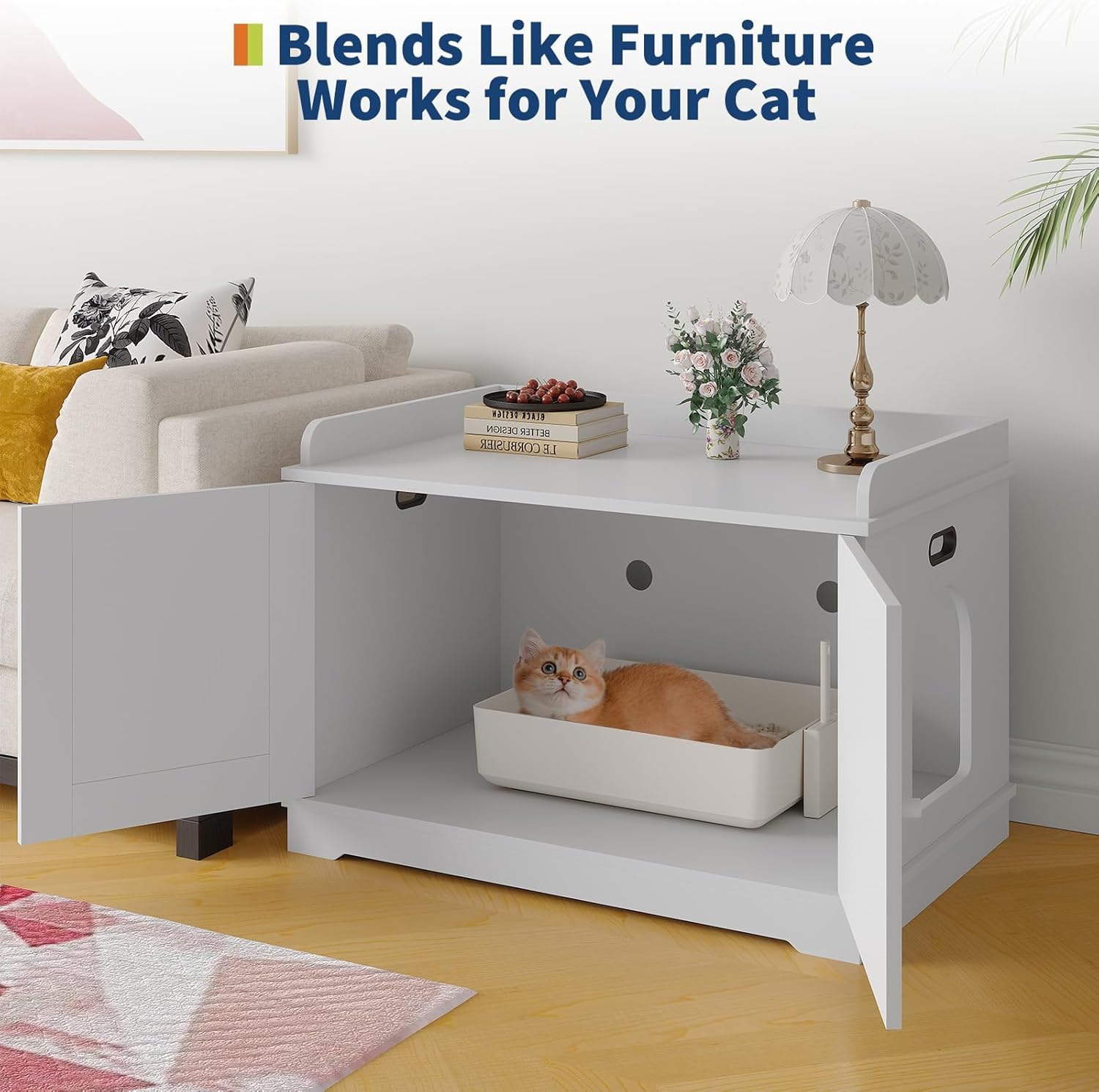 31.5 Inch Wooden Cat Litter Box Enclosures,Hidden Litter Box,Pet House with Barn Door,Large Capacity/Ventilated/Fit Most of Litter Box,for All Kinds of Cats