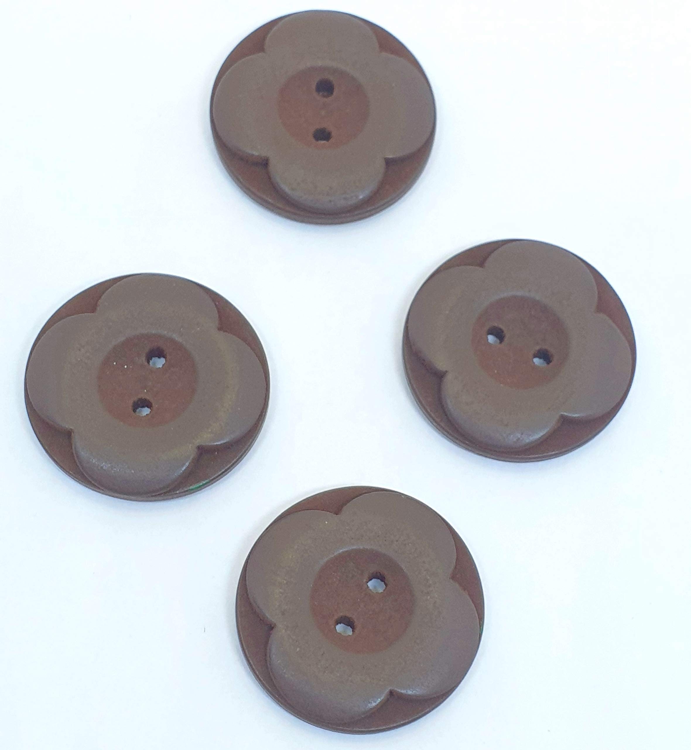 MajorCrafts 12pcs 25mm Carved Flower 2 Holes Round Wood Sewing Buttons Craft Embellishments (Chocolate Brown) - Image 3