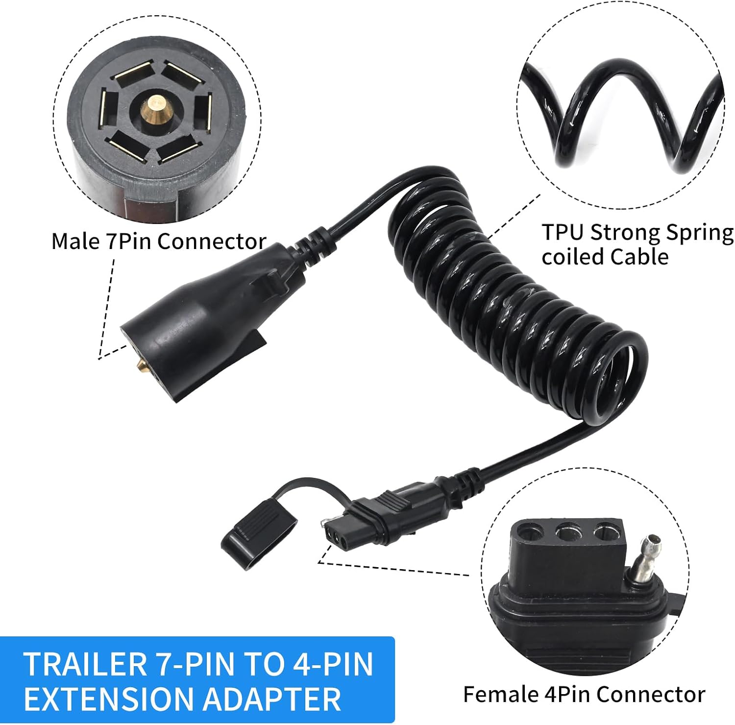Saihisday 7 Way Blade to 4 Way Flat Trailer Adapter, 8Ft 7Way to 4Pin Extension Cord Trailer Wiring Connector Fit for Caravan RV