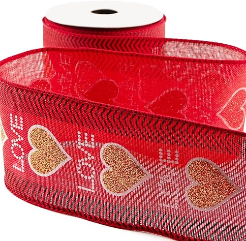 Miniatura 8 de Factory Direct Craft - Cinta de satén con borde con alambre de color negro y rojo para el día de San Valentín cinta de amor con purpurina para