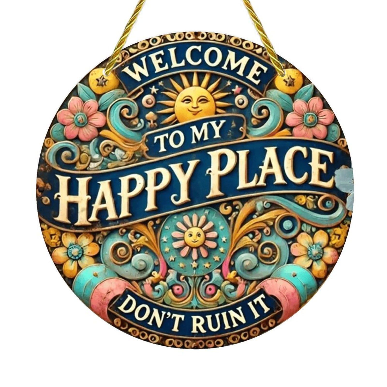 Colorful Acrylic Suncatcher, My Happy Place 7-inch Hanging Window Wall Art Decor with Printed Stained Glass Style Design, Gift Idea & Garden Ornament Indoor Outdoor Use — view 2