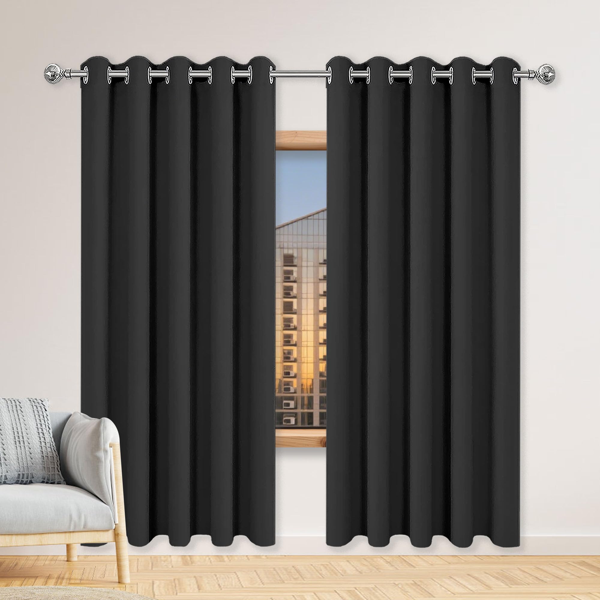 Rideaux salon anti bruit 105x315 cm noir isolant thermique à oeillets