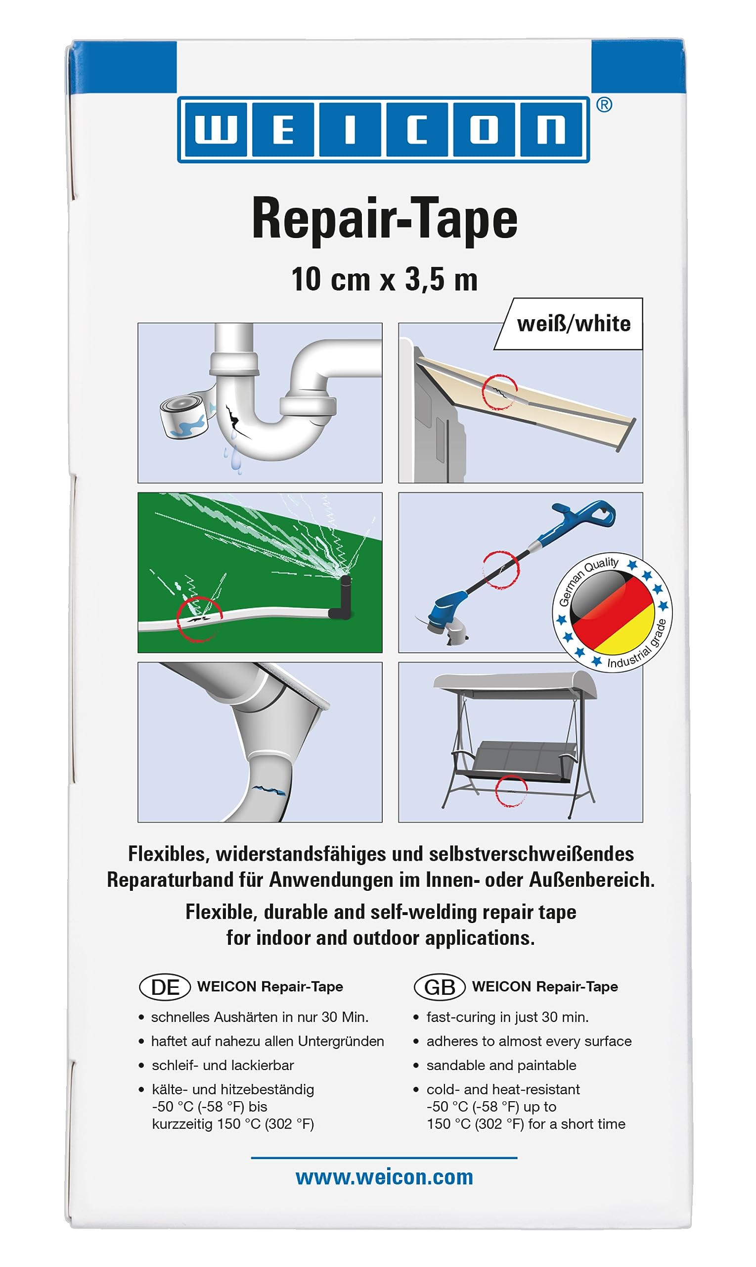 WEICON Cinta de reparación, 10 cm x 3,5 cm, cinta de reparación autosellada para reparaciones de emergencia en tubos en interiores y exteriores
