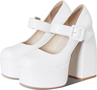 Platform Pumps Shoes for Women Round Toe Ankle Buckle Strap Chunky High Heels Platform Mary Janes Fashion Uniform Dress Shoes