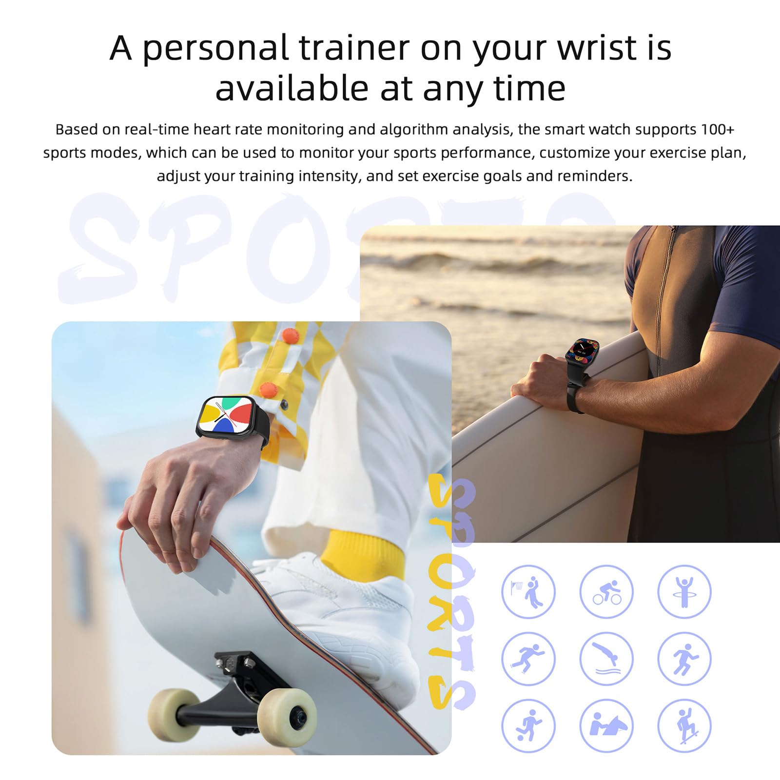 smartwatch donna uomo con funzione telefono 2.01 pollici fitness tracker contapassi, cardiofrequenzimetro, pressione sanguigna, IP68, impermeabile, touch screen da polso per Android iOS