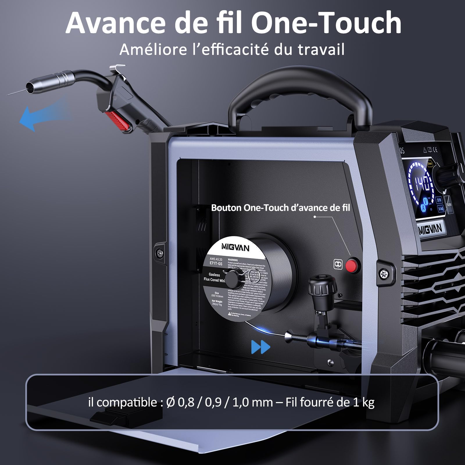 140A poste a souder fil fourré, 3-en-1 Flux MIG/MMA/LIFT-TIG