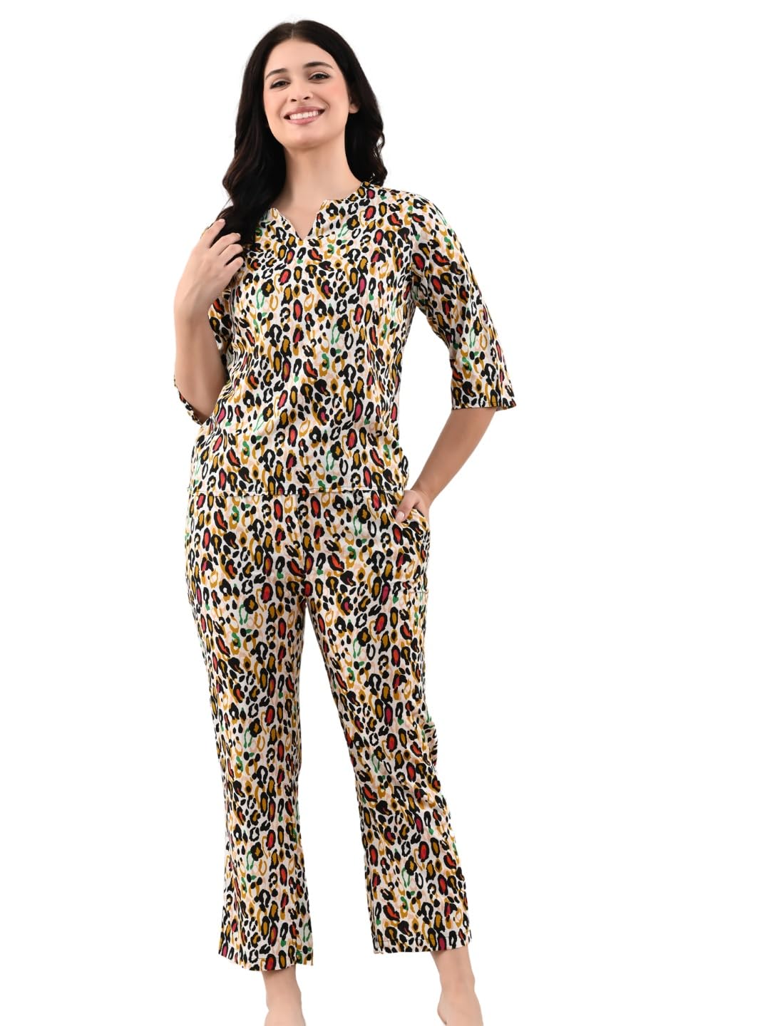 unifringe Women's Rayon Night Suit Pajama Set – Stylish & Cute Sleepwear | Animal Print | Women Nightwear Set | Relaxed Fit Co-Ord Nightwear for Cozy & Peaceful Sleeping Dress for Women-picture-0