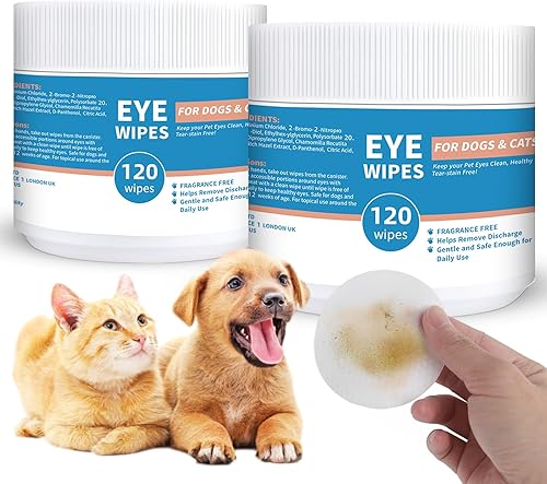 Toallitas para ojos de perro y gato, 240 unidades, paquete de 2 toallitas quitamanchas de lágrimas para perros, con manzanilla y hamamelis,