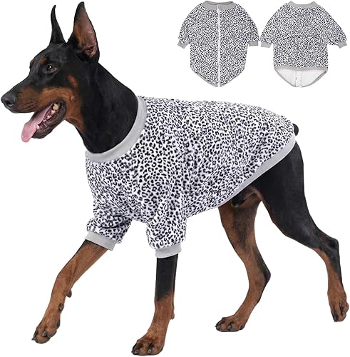 Miniatura 8 de LovinPet Pijamas extra grandes para perra, ropa de perro actualizada con tela de franela cálida con estampado de platos Granny Chic rosa, suéter