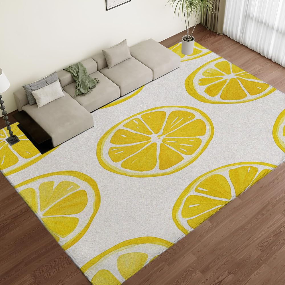 Tapis antidérapant à faible épaisseur et lavable motif citron jaune